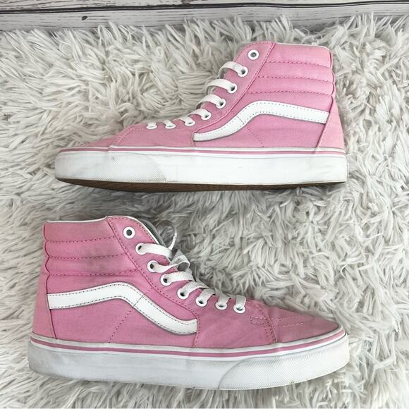 Vans Sk8 Hi Pink and White Canvas High-Top Sneakers Unisex 8 Men - 9.5 Women - Picture 8 of 15